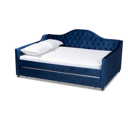 Baxton Studio Perry Blue Velvet Upholstered and Tufted Full Size Daybed with Trundle 156-9451